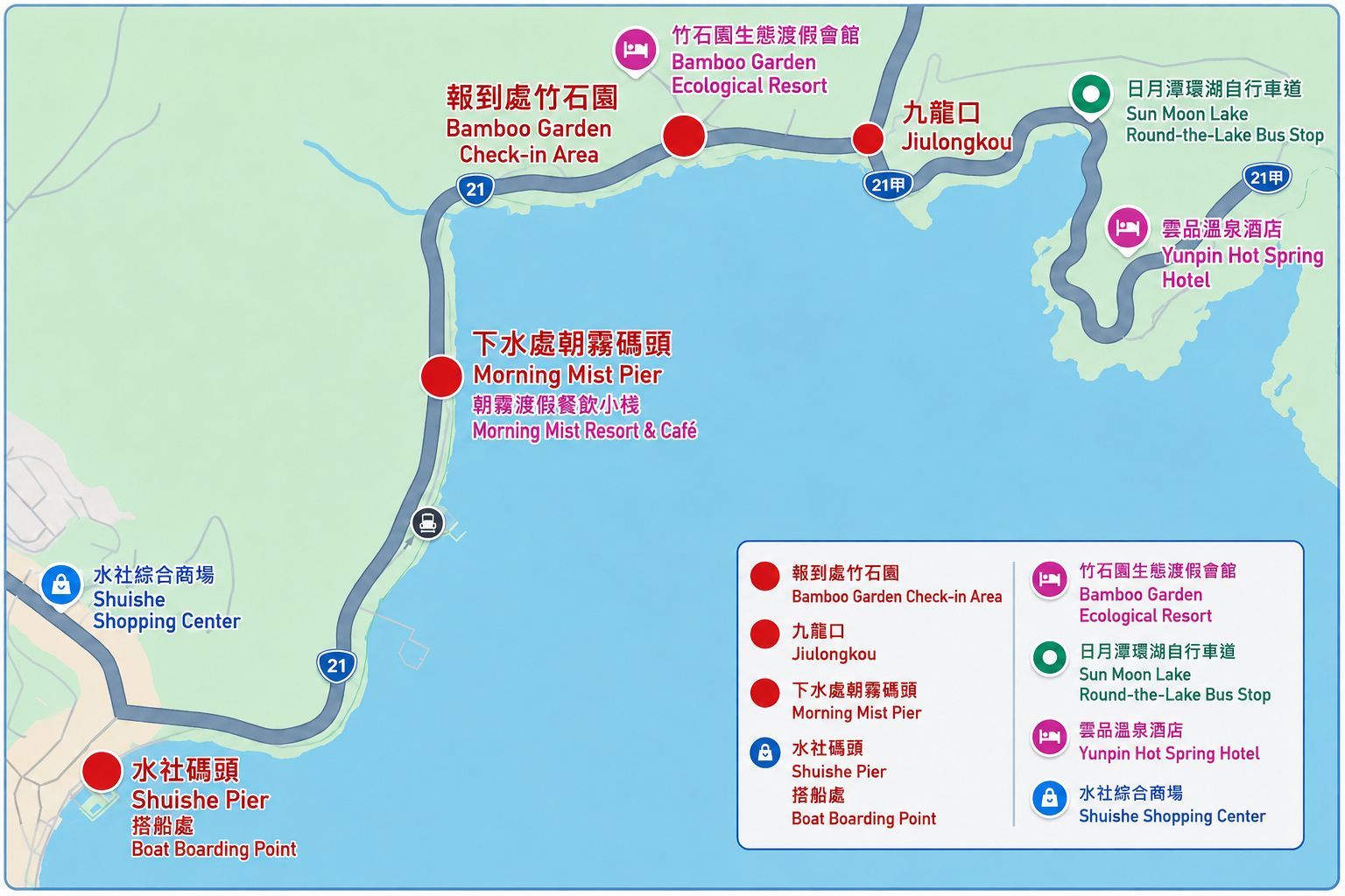 報到、下水與搭船位置地圖